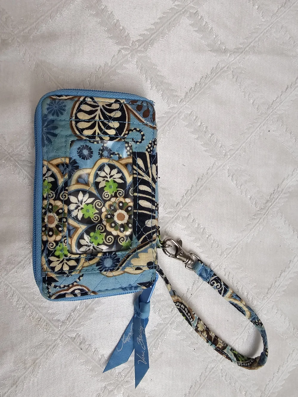 Vera Bradley Blue Floral Quilted Wristlet Wallet In Bali Blue